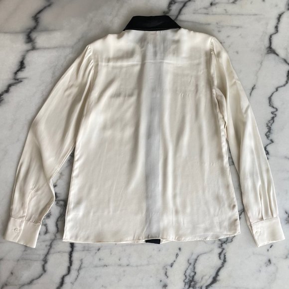 Parker Silk Blouse with Leather Collar and Trim - Picture 11 of 14